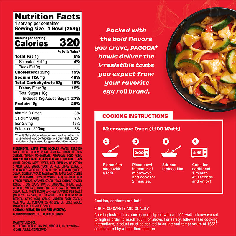 PAGODA® Frozen Drunken Noodles with Chicken & Vegetables Bowl