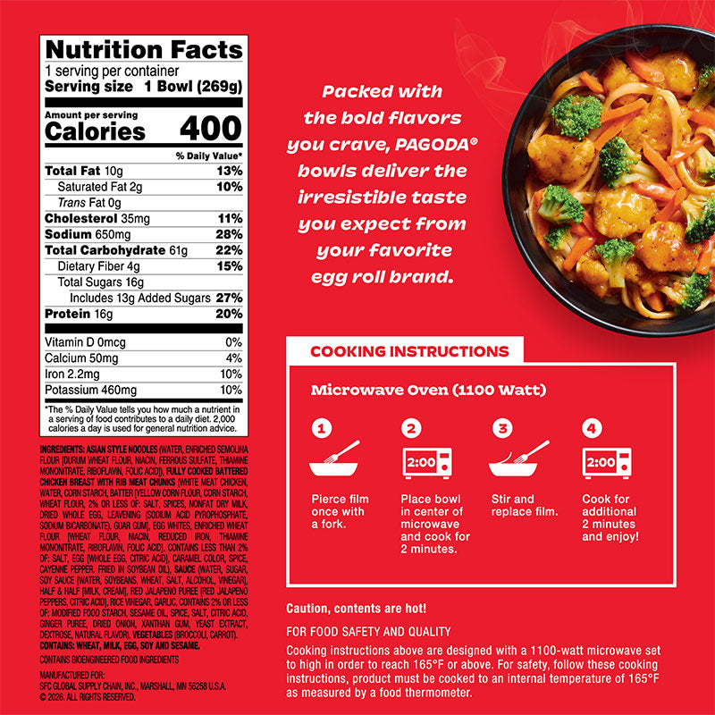 PAGODA® Frozen Sweet Heat Chicken Asian-Style Noodle Bowl